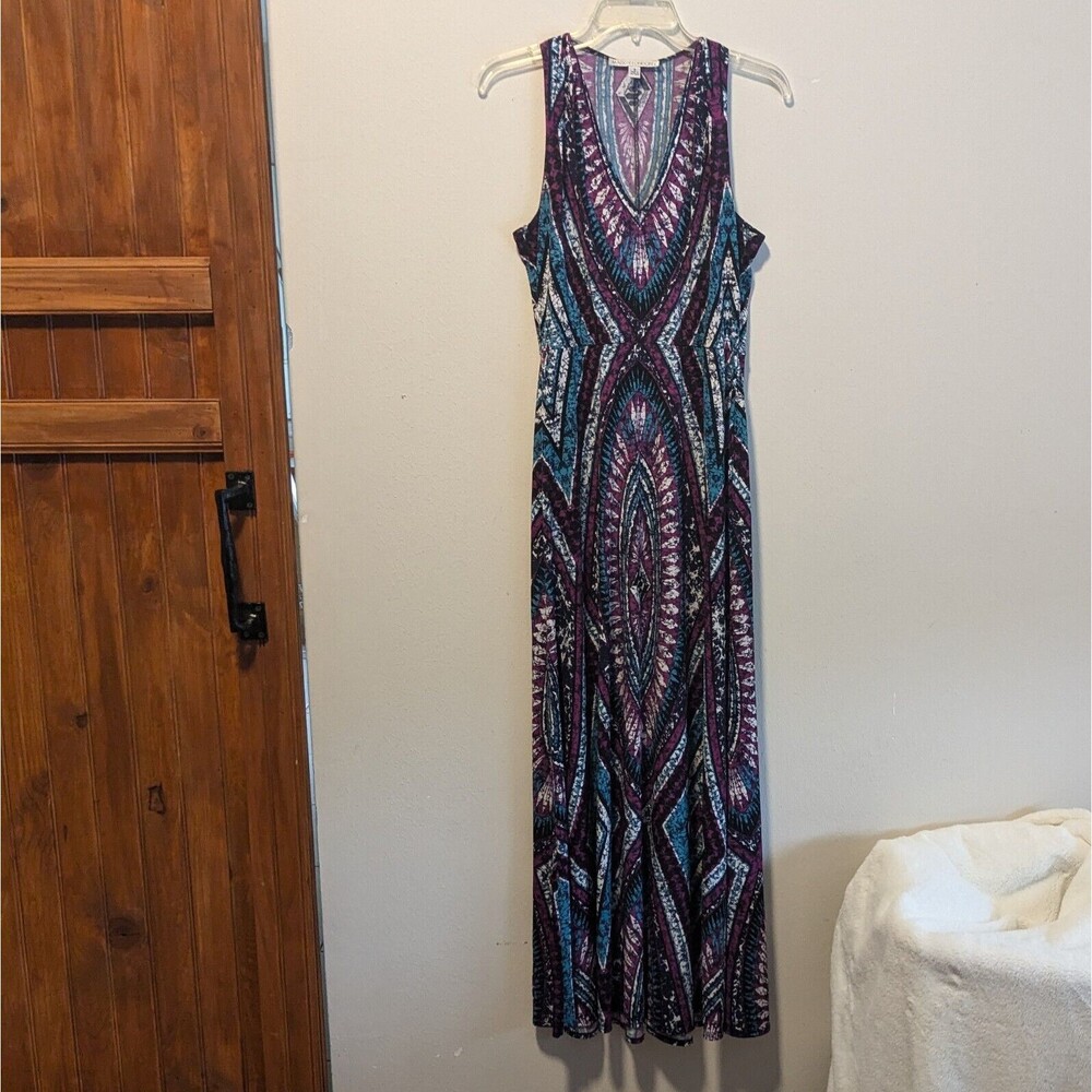 Maggy London Women's Size 8 Multicolor Geometric Sleeveless V-Neck Maxi Dress